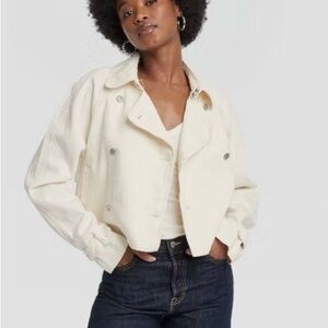 Universal Thread Women's Off-White Denim Cropped Trench Jacket